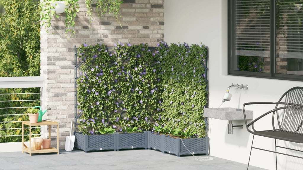 Vasi da Giardino con Sistema di Irrigazione 5 pz Grigio chiaro