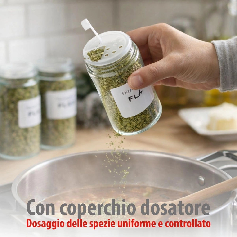 Set 12 Barattoli Portaspezie con Dosatore e Etichette Organizer da Cucina