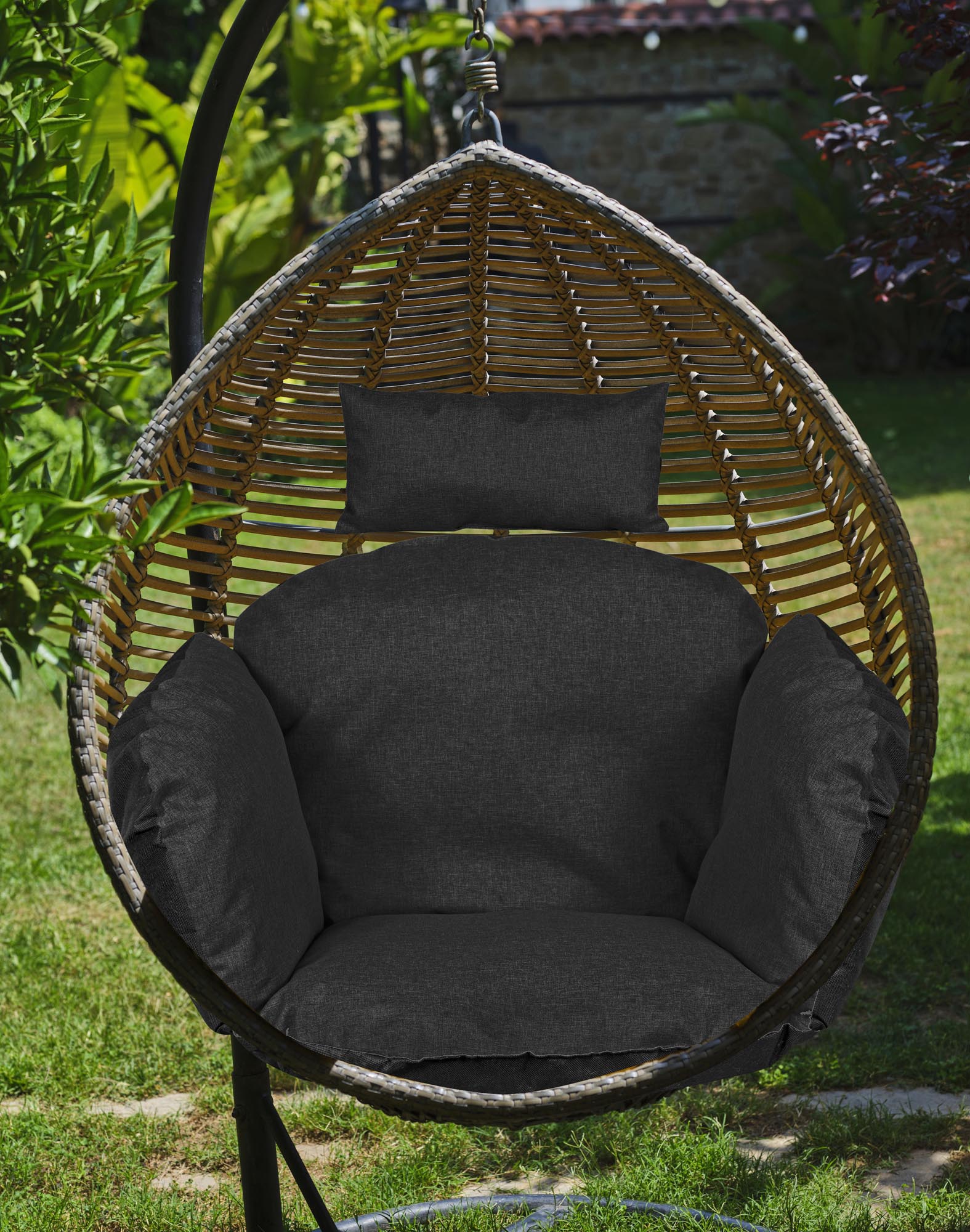 Cuscino da giardino AIO FACTORY 112x113 cm impermeabile nero per sedia sospesa