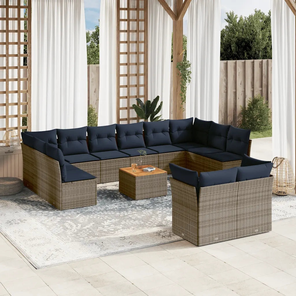 Set Divani da Giardino 13 pz con Cuscini Grigio in Polyrattan 3256250