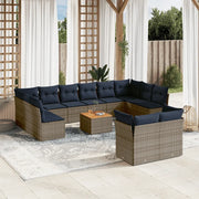 Set Divani da Giardino 13 pz con Cuscini Grigio in Polyrattan 3256250