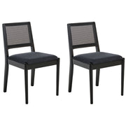 Set di 2 sedie da pranzo Nero Seduta imbottita Poliestere Gomma Legno PE Rattan Telaio Stile Retro Sala da Pranzo