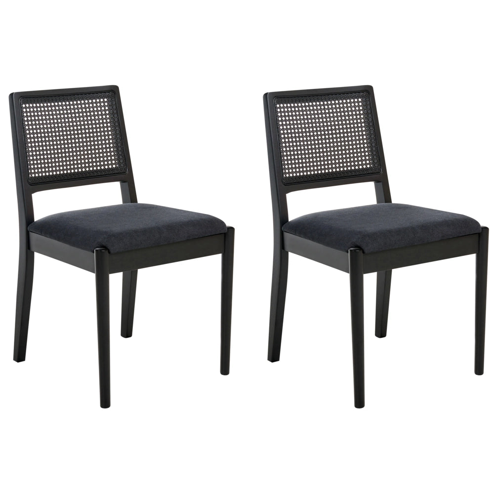 Set di 2 sedie da pranzo Nero Seduta imbottita Poliestere Gomma Legno PE Rattan Telaio Stile Retro Sala da Pranzo