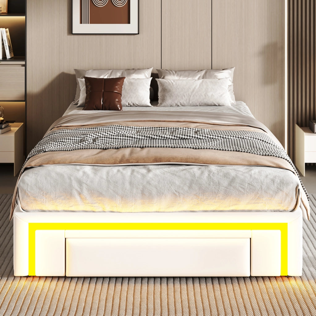 Letto singolo 90x200 cm con cassetti, LED RGB e rivestimento PU