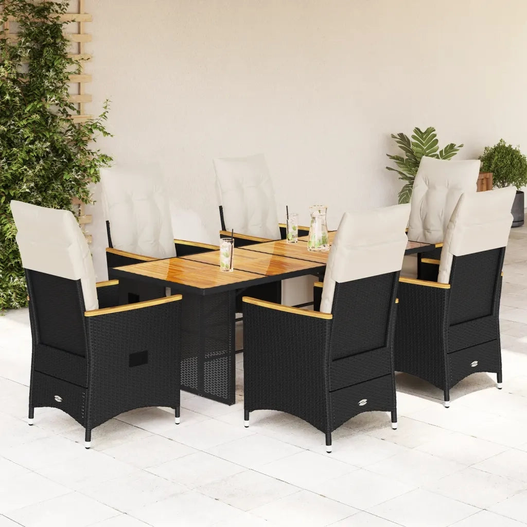 vidaXL Set da Bistrò da Giardino 7 pz con Cuscini Nero in Polyrattan