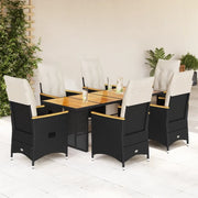 vidaXL Set da Bistrò da Giardino 7 pz con Cuscini Nero in Polyrattan