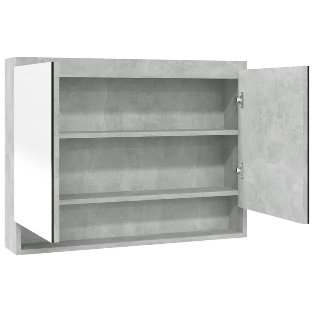 Mobiletto con specchio da bagno 80 x 15 x 60 cm grigio cemento MDF 02_0006713