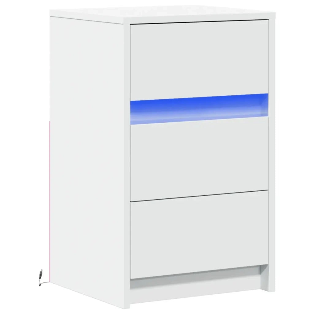 Comodino con Luci LED-Tavolino da notte Bianco in Legno Multistrato 539587