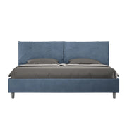 BS COM Letto matrimoniale king size con rete imbottito 200x200 microfibra blu