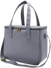 Borsa Isolante per Picnic Grande Riciclabile con Disegno di Fiori e Cinturino Regolabile (11,25L, A-Grigio)