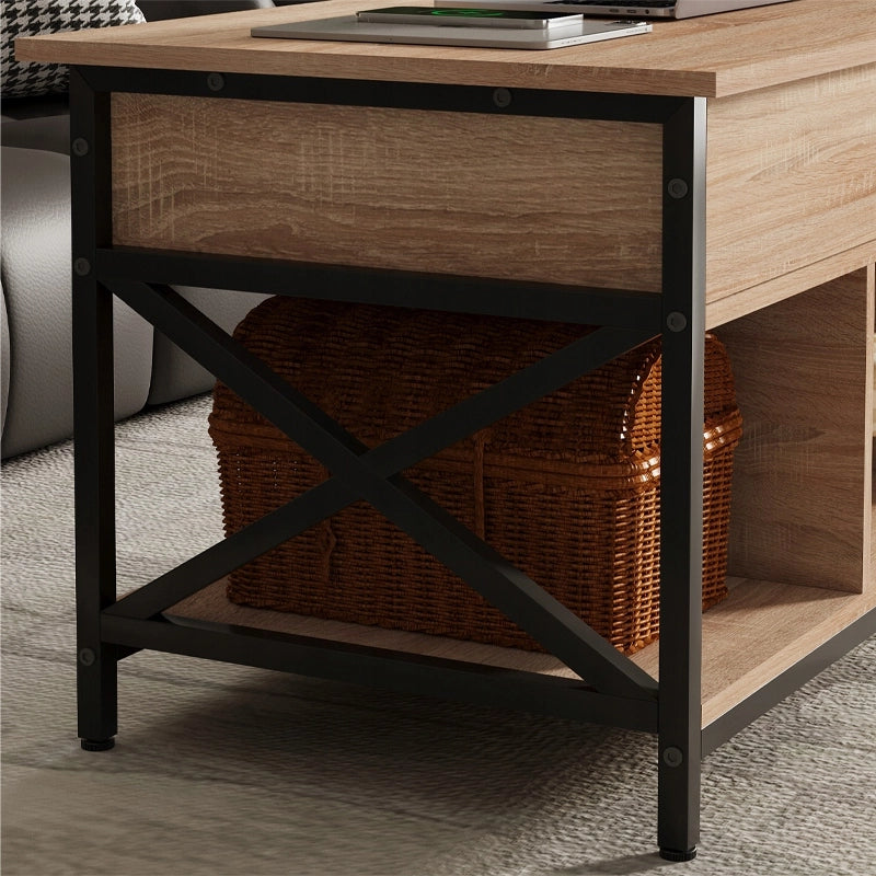 Tavolino da caffè, in legno, stile loft, allungabile, sollevabile, con contenitore, tavolo, 100 cm