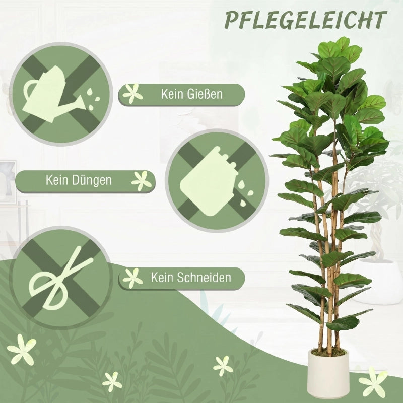 Ficus lyrata artificiale, pianta artificiale con 91 foglie, tronco in legno massello, vaso, 55 x 55 x 180 cm, verde