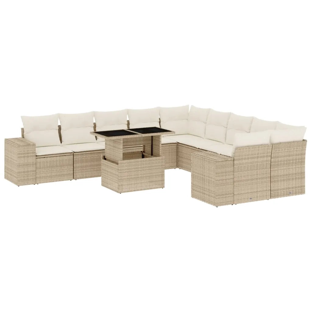 Set Divani da Giardino 11 pz con Cuscini Beige in Polyrattan