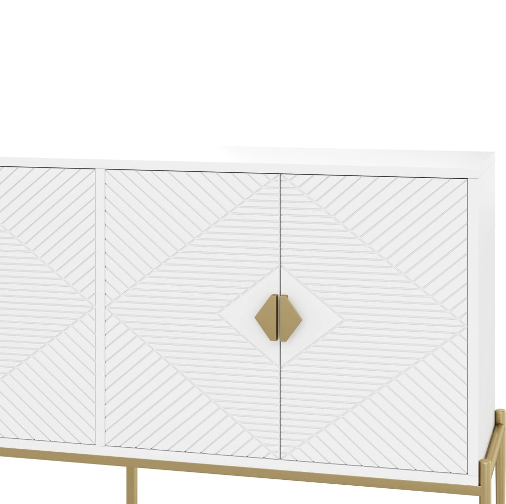 Sideboard bianco 4 ante geometriche 162x40x80 cm