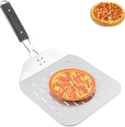 Spiedino perforato 30 cm in acciaio inossidabile per pizza con superficie ampia - ideale per pietra per pizza - manico pieghevole anti-scottatura