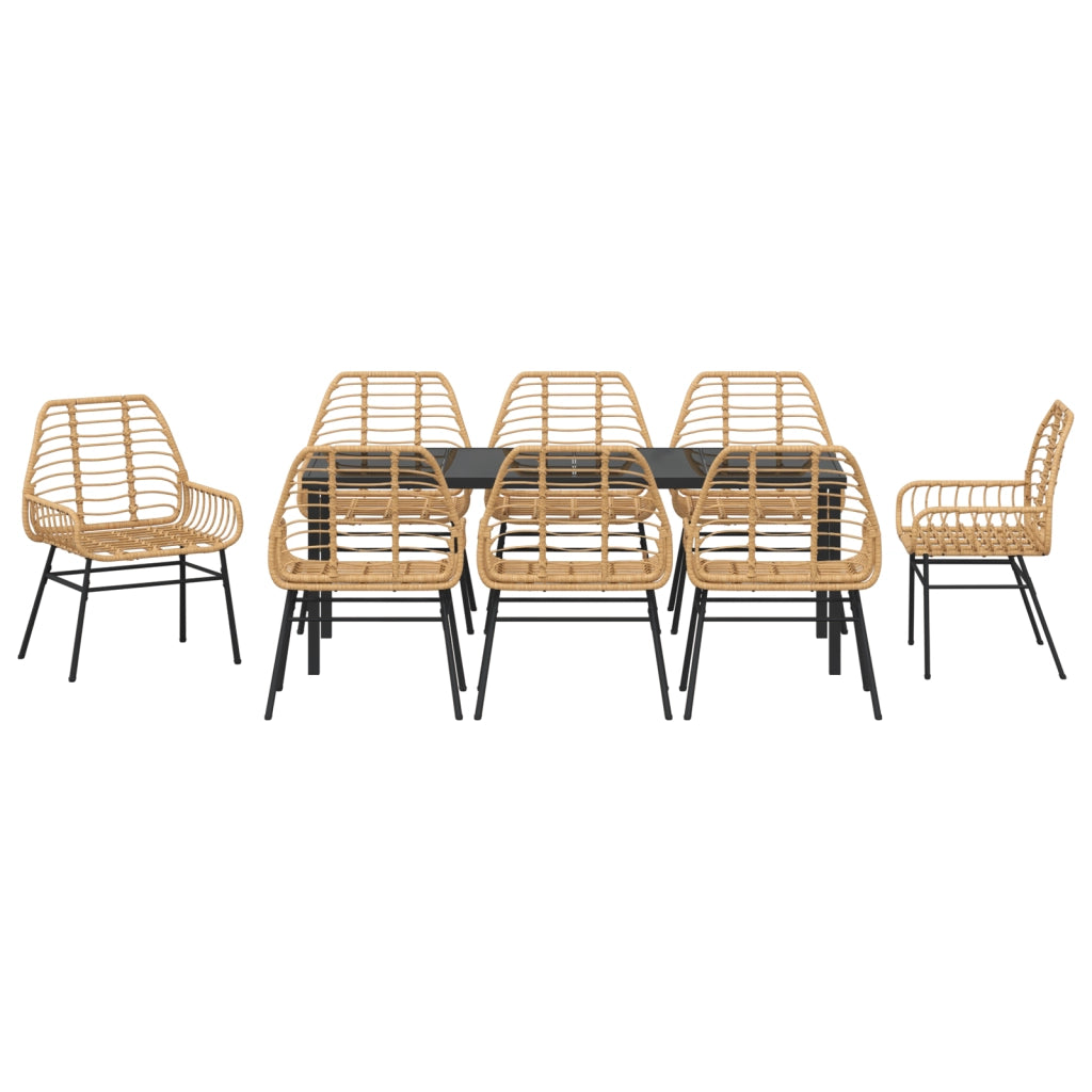 Set da Pranzo da Giardino 9 Pezzi Marrone in Polyrattan