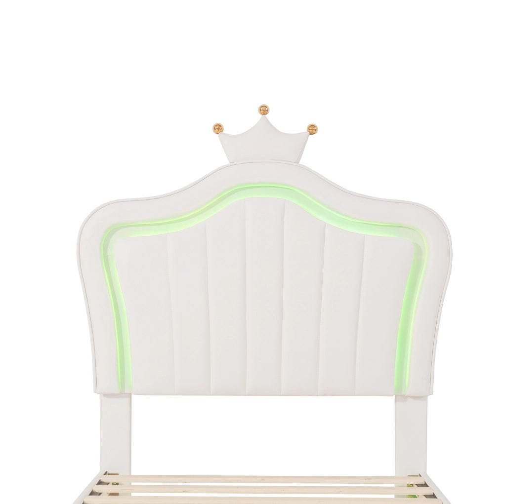 Letto imbottito per bambini 90 x 200 cm con LED; testiera regolabile e rete a doghe; bianco