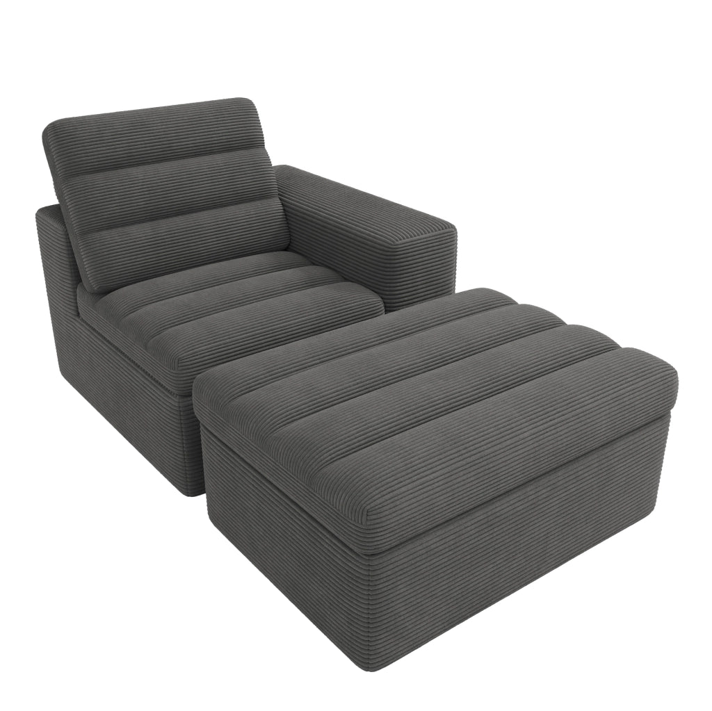 Divano angolare modulare 4 posti con pouf 253x161x89 cm in velluto a coste grigio scuro