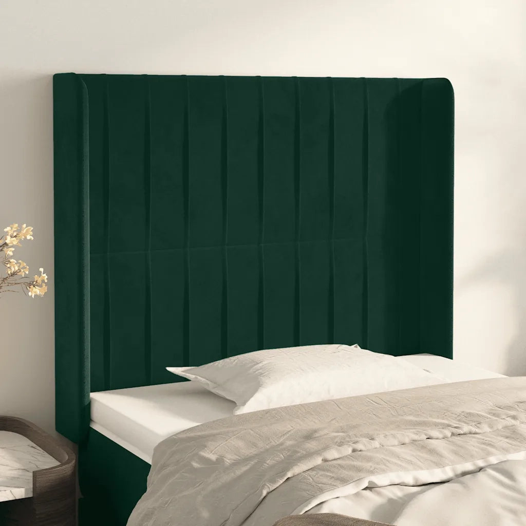 Testiera | Testata ad Orecchio Verde Scuro 103x16x118/128cm in Velluto