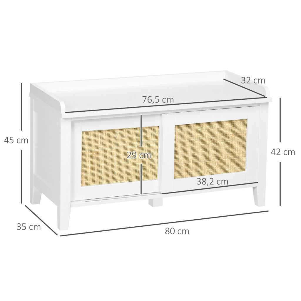Scarpiera con Panca e 2 Ante in Rattan ¨C Xylo ¨C Bianco e Naturale 80x35x45 cm