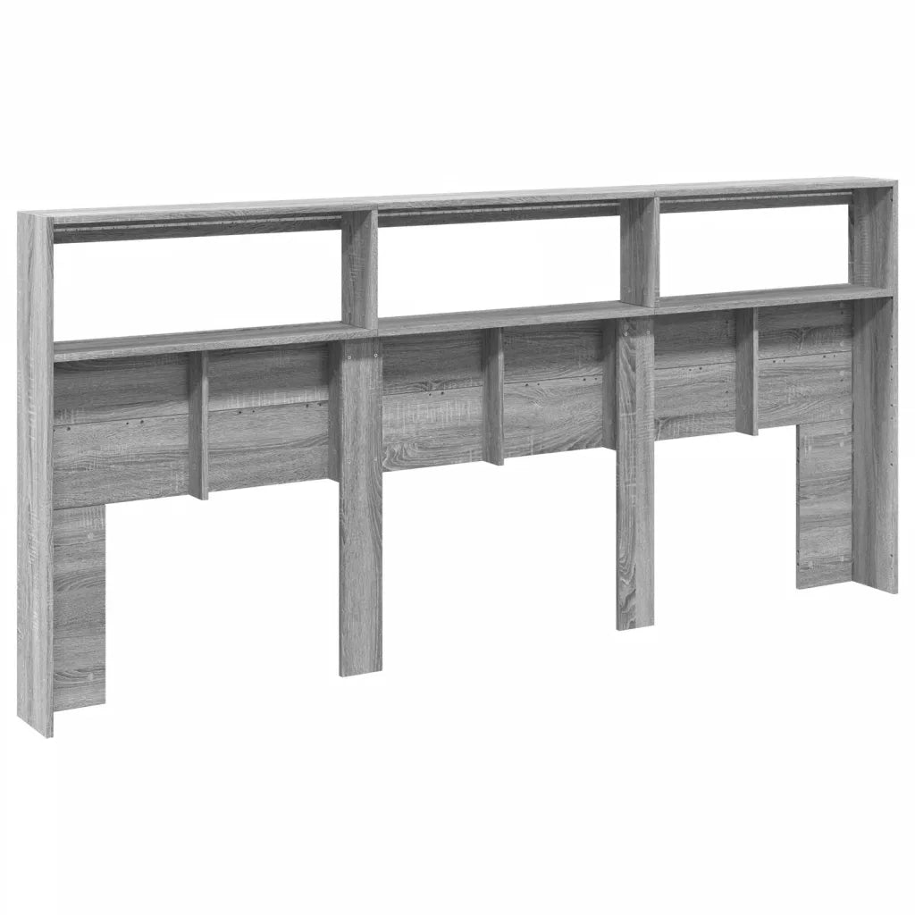 Testiera con Contenitore a LED-Testiera con Ripiani Grigio Sonoma 220x17x102 cm