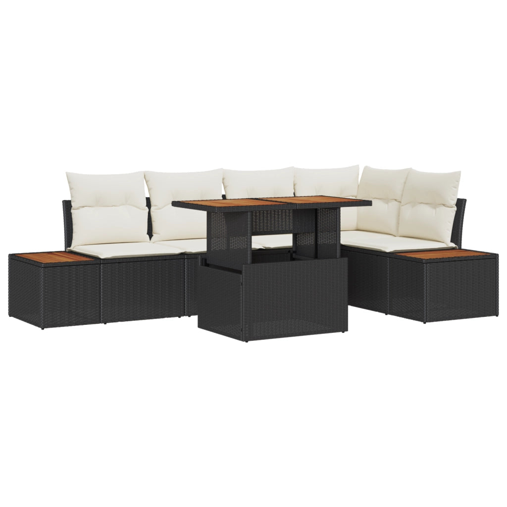 Set Divano Giardino  6 Pezzi con Cuscini Rattan Polyrattan Nero