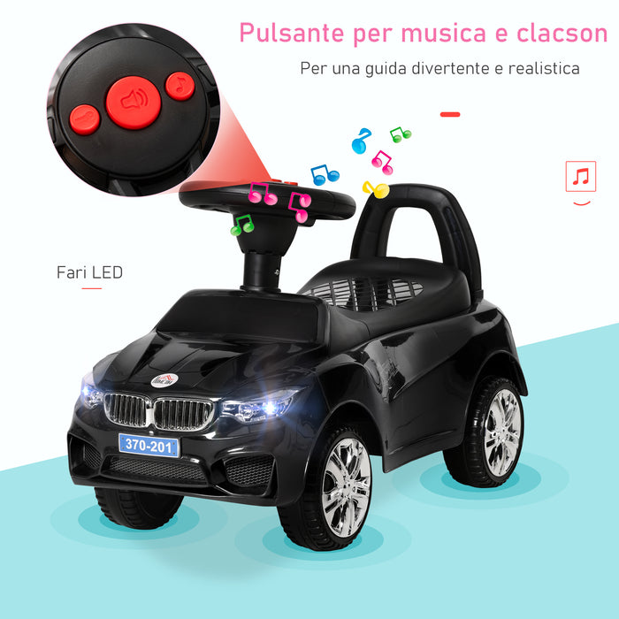 Macchina Cavalcabile per Bambini 63.5x28x36 cm con Fari e Musiche Integrate in PP Nero