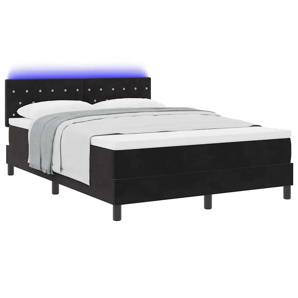 Letto a Sorgente LED con materasso Nero 140 x 200 cm Velluto 3342592