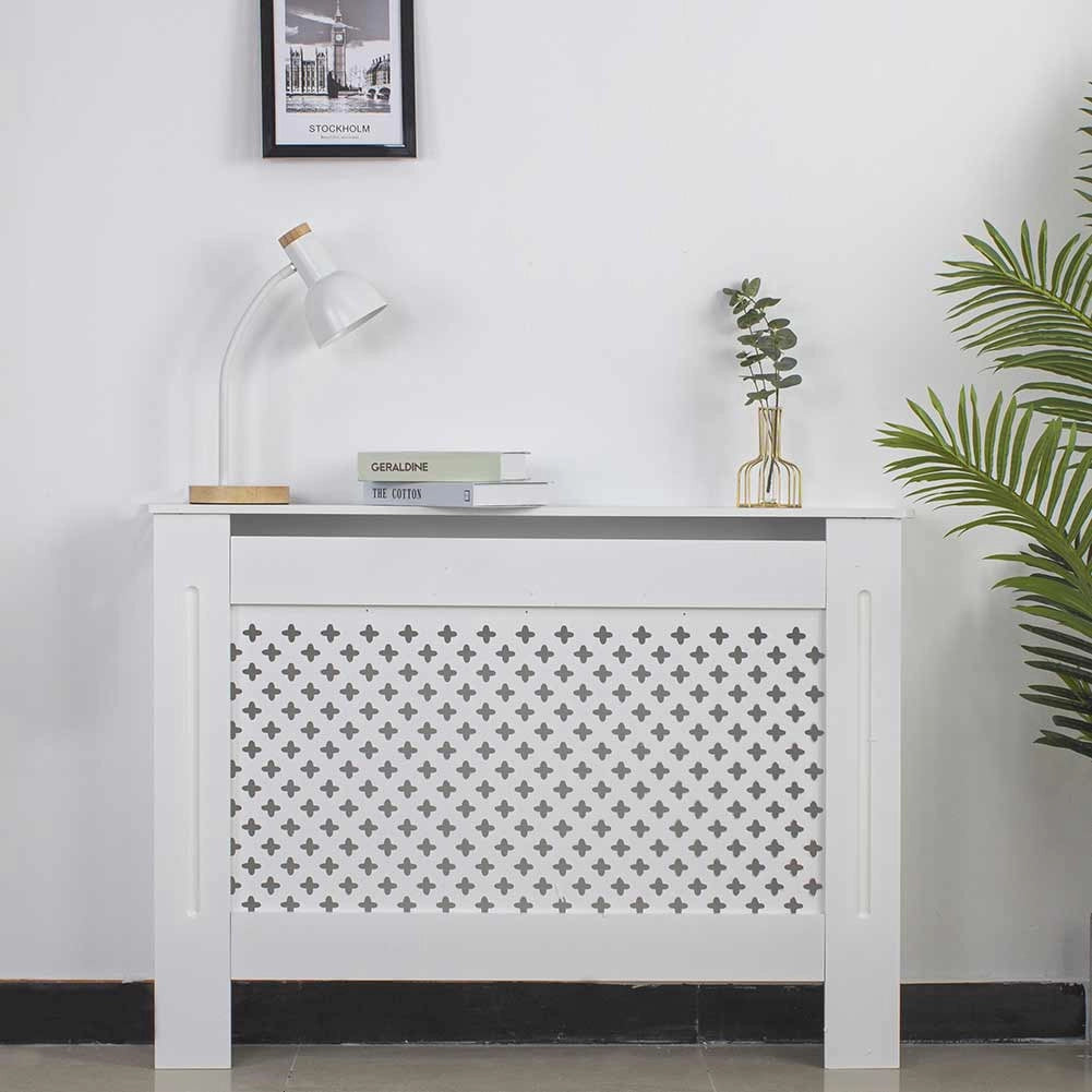 Copritermosifone in Legno MDF 112x19x82cm Copertura Radiatore Calorifero Bianco