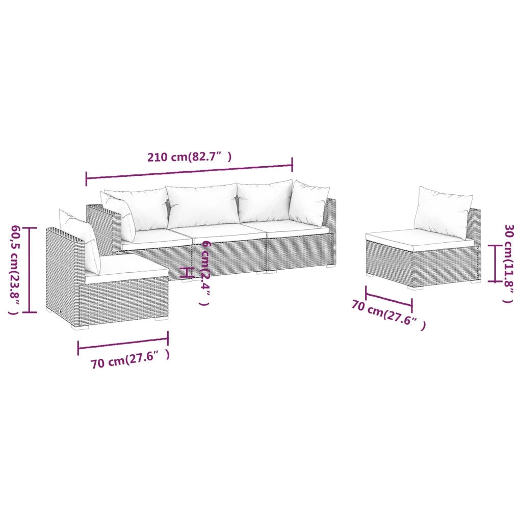 Set Divani da Giardino 5 pz con Cuscini in Polyrattan Nero cod mxl 35097