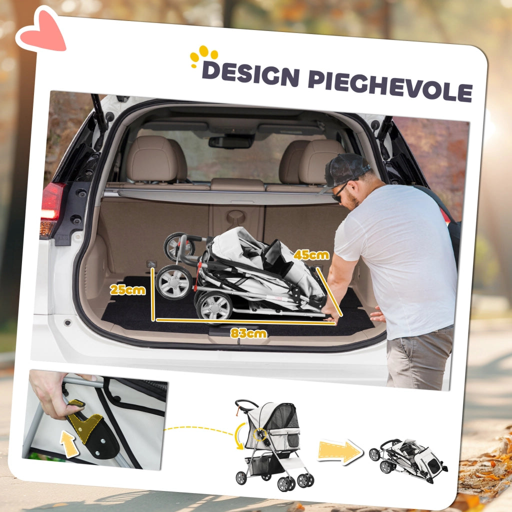 Passeggino per Cani Pieghevole ¨C Zephmum ¨C Grigio con Copertura Antipioggia
