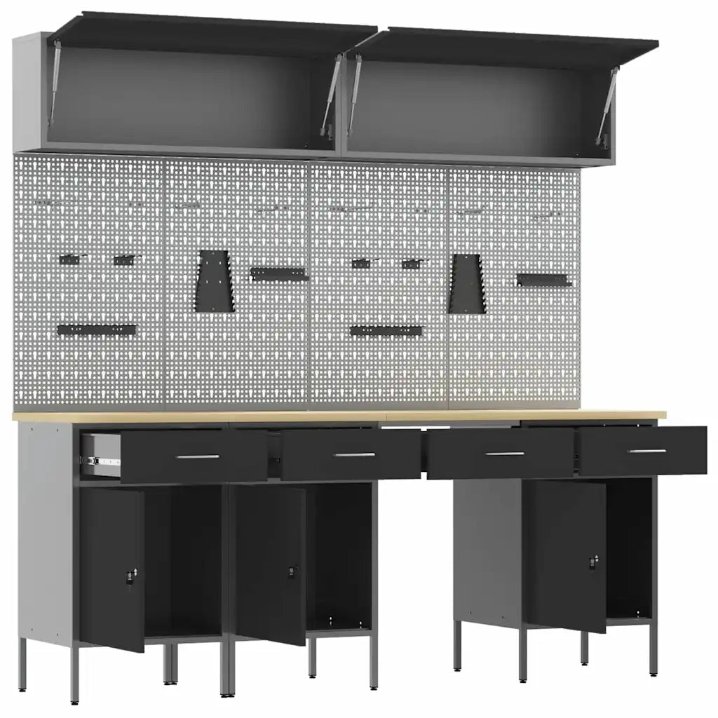 Set di mobili da lavoro con cassetto con blocco 10 pcs Nero 3321474