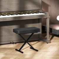 Sgabello per Pianoforte Pieghevole e Regolabile su 4 Altezze, in Pelle PU, Schiuma e Metallo, 60x32x53-63 cm, Nero