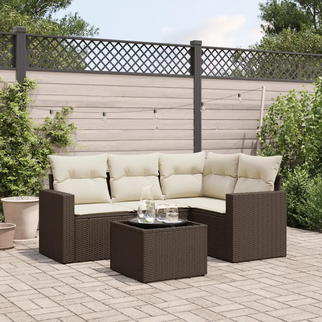 Set Divano da Giardino 5 pz con Cuscini Marrone in Polyrattan 3218913