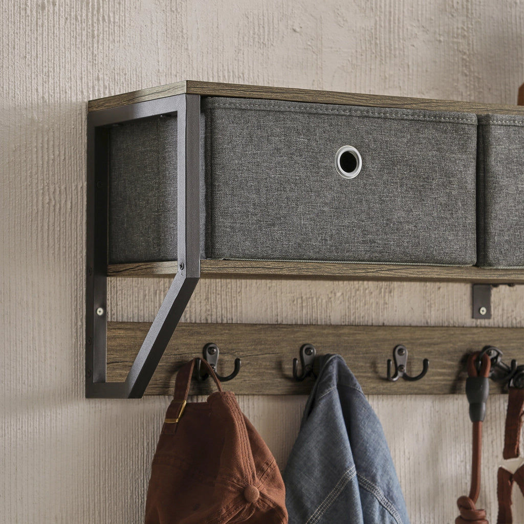 SoBuy Appendiabiti a parete con 3 cesti e 7 ganci Mensola pensile Armadio vintage 100x20x30cm FHK26-N
