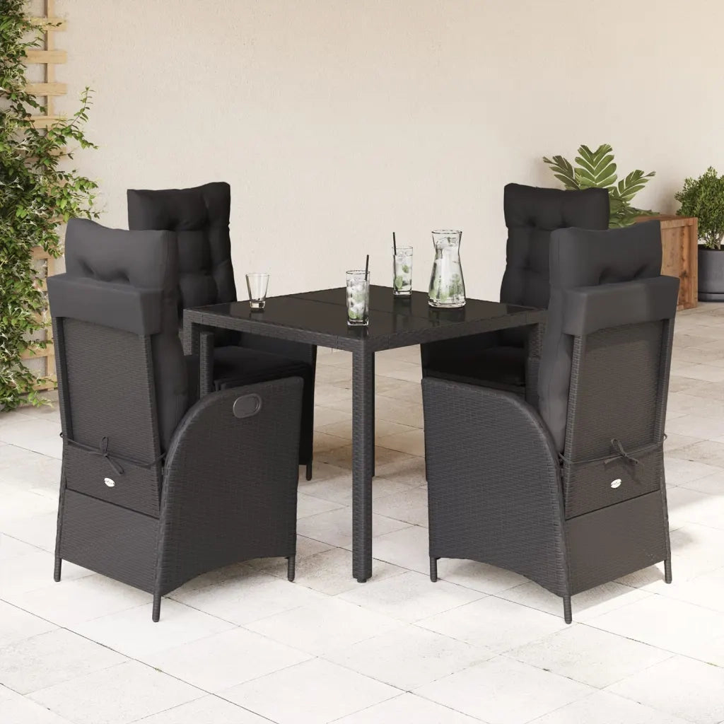 Set da Pranzo da Giardino 5 pz Nero con Cuscini in Polyrattan 3213069