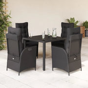 Set da Pranzo da Giardino 5 pz Nero con Cuscini in Polyrattan 3213069