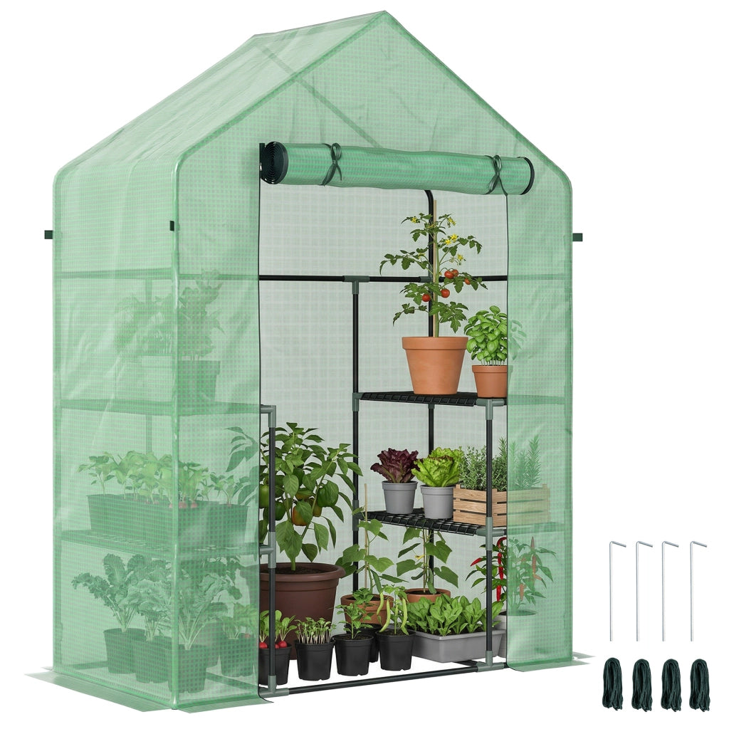 Serra da Giardino con 2 Mensole a 3 Livelli e Ingresso a Zip, in Acciaio e PE, 142x73x195 cm, Verde