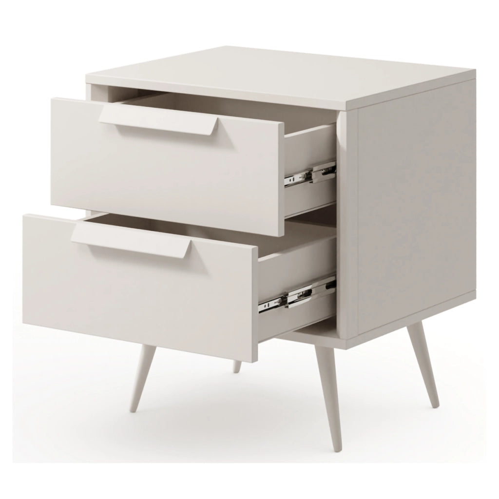 Garo, Comodino 2 Cassetti, 52x40x57h cm Bianco Cashmere