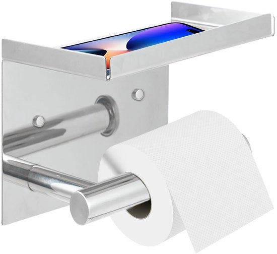 Toiletrolhouder senza forare - Toiletrolhouder in acciaio inossidabile - Toiletrolhouder adesivo - 2 metodi di installazione - Disegno antiscivolo - Disegno di scarico (argento)
