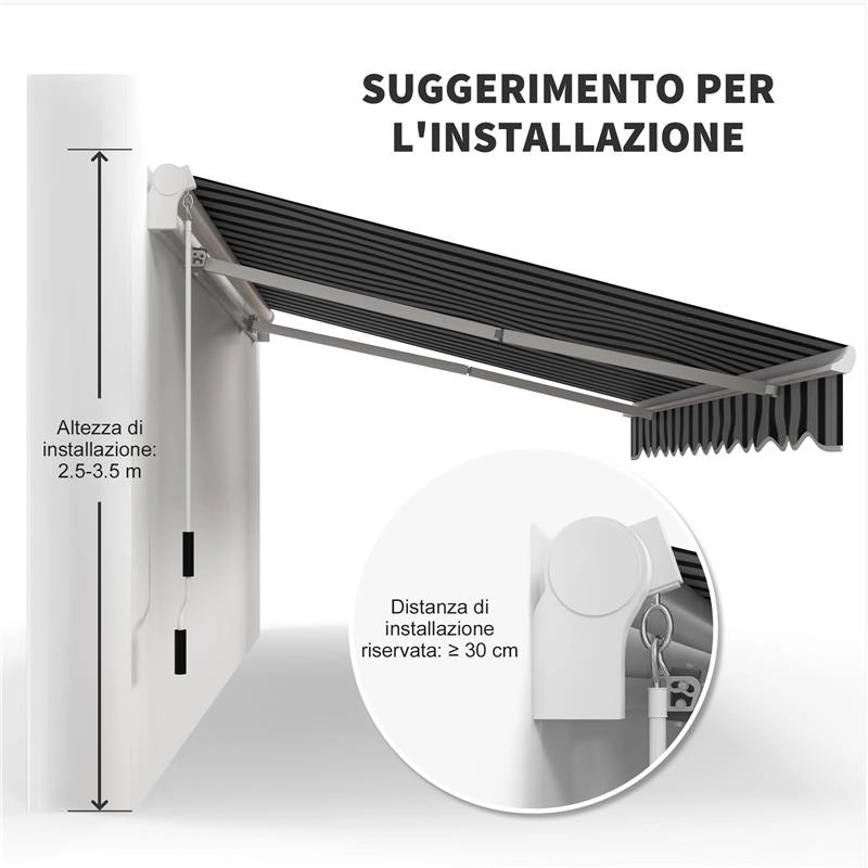 TENDA PARASOLE PER ESTERNO ESTENSIBILE IN ALLUMINIO E POLIESTERE CON MANOVELLA 395X245 CM BLU E BIANCA