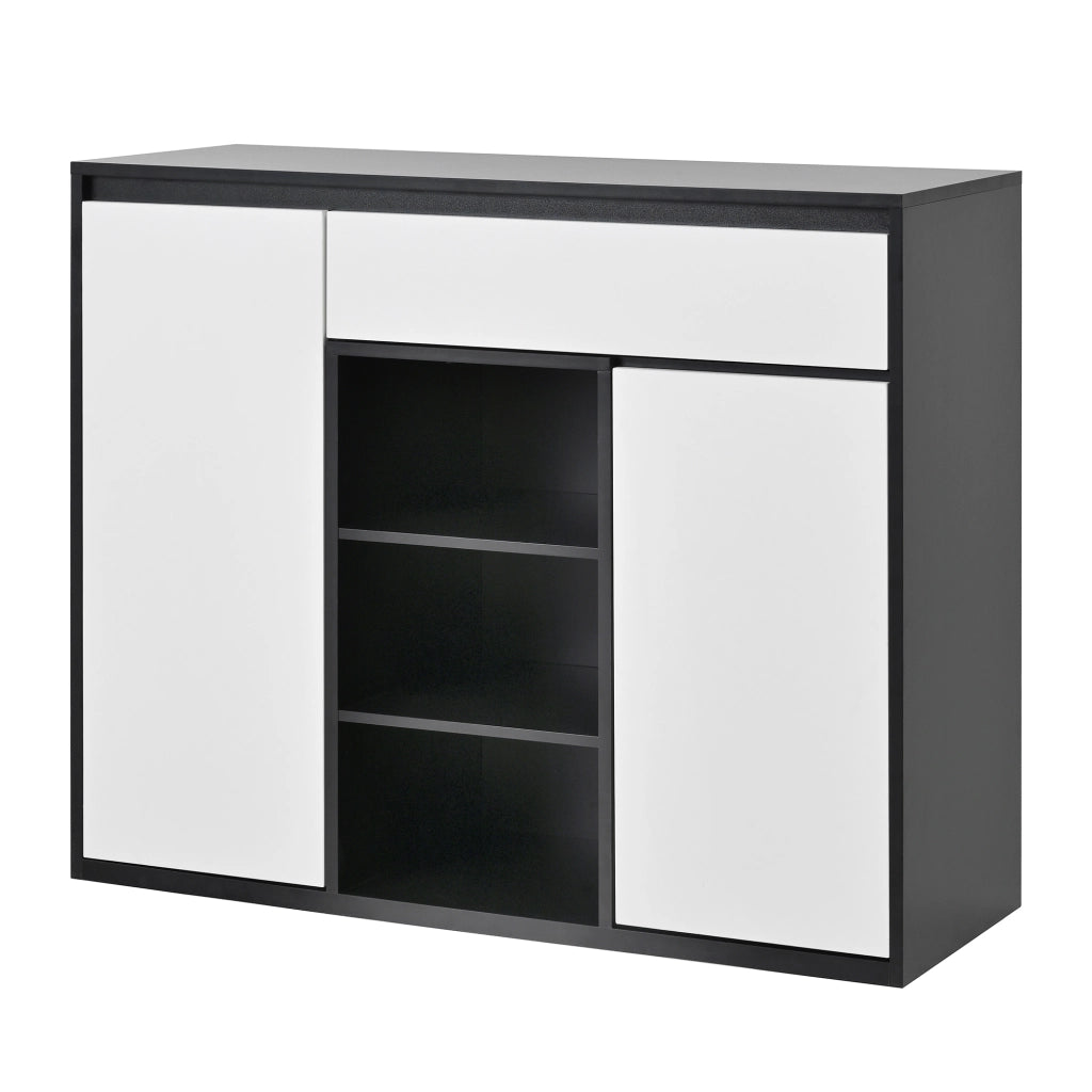 OKWISH Scarpiera con 2 Ante, 1 Cassetto, Ripiani Regolabili e LED, per Ingresso, Nero, 105 x 39.5 x 86 cm