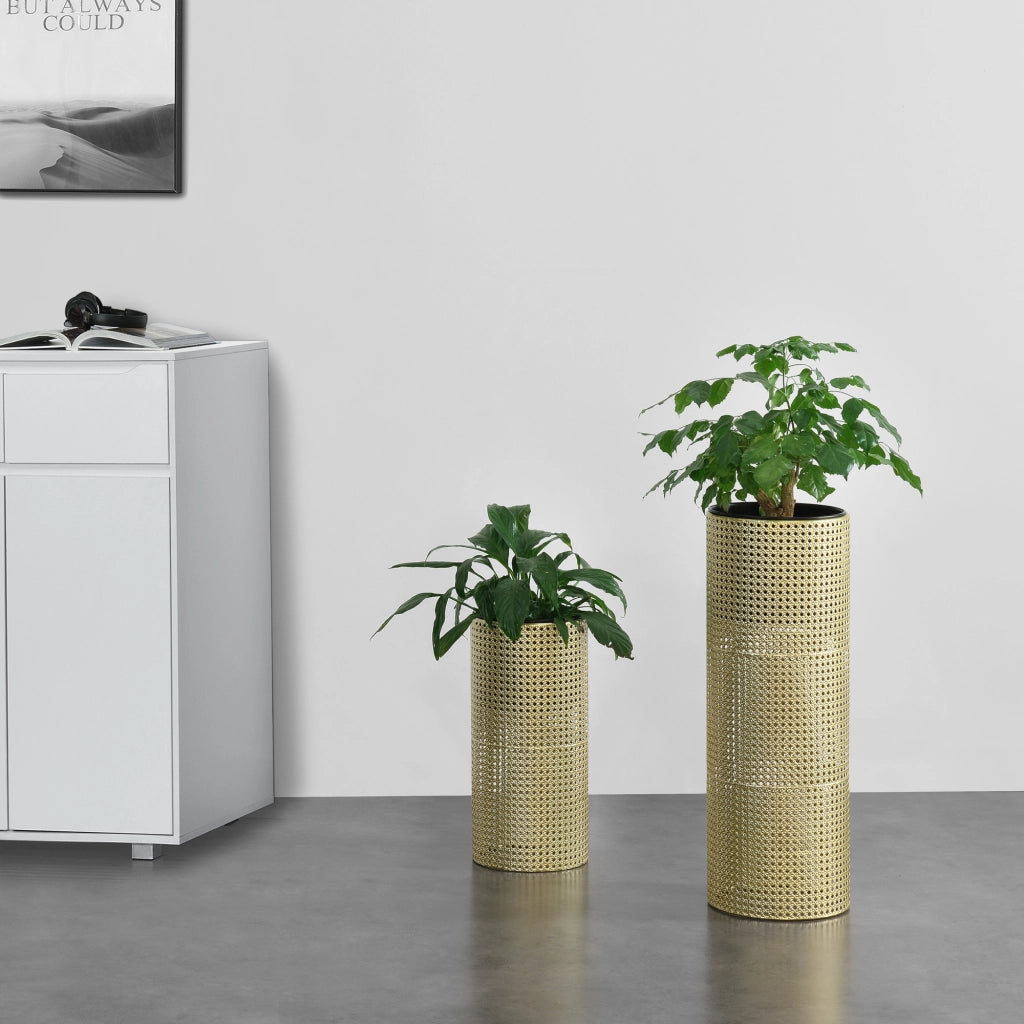 Set Lüttich di 2 Supporti per Piante con Coprivasi Portafiori in Metallo - Color Oro / Nero [en.casa]