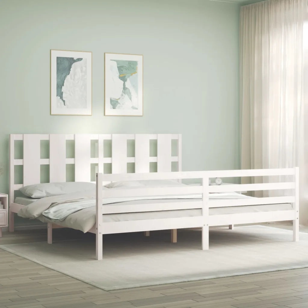 Giroletto con Testiera-Struttura Letto con testiera Bianco 200x200 cm in Legno Massello 618360