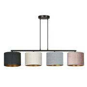 Lampada a sospensione Hilde con paralumi in velluto multicolore