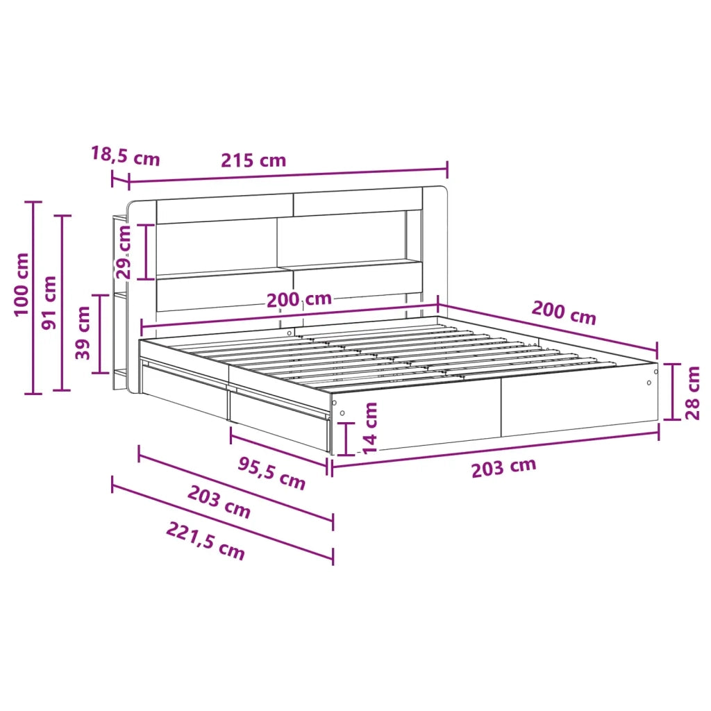 Telaio del letto con storage con cassetto Nero 200 x 200 cm 3433690