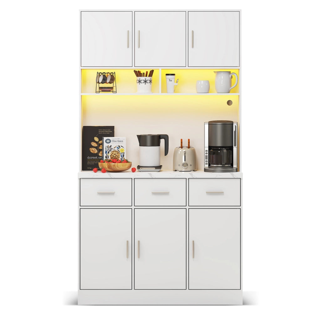 Mobile cucina ULEVR 100x40x180 cm con 6 ante, 3 cassetti, LED multicolore con app e prese USB