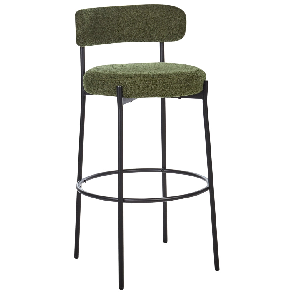 Set di 2 sgabelli da bar Verde Scuro Senza braccioli Gambe in acciaio nero Boucle Design moderno Sedute per la sala da pranzo
