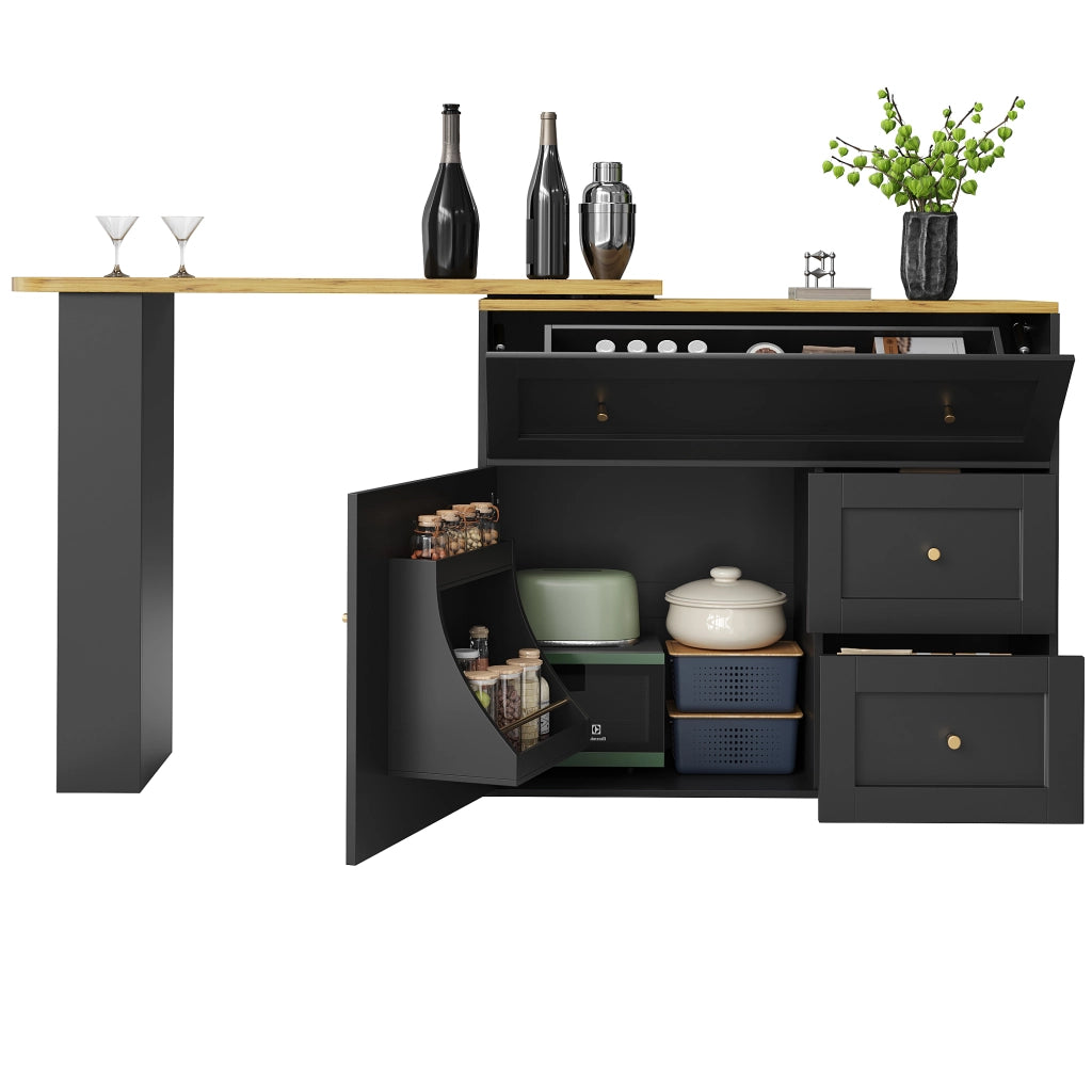 TAVOLO BAR ESTENSIBILE 138-204x39x105 cm MDF e metallo Nero con vano contenitore