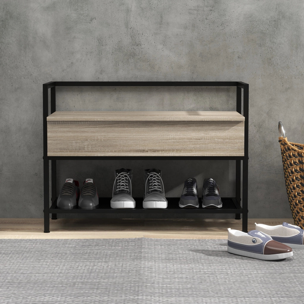 Banco ingresso con tapa abatible e ripiano grigliato ¨C zephmum ¨C rovere 84x39.5x61 cm